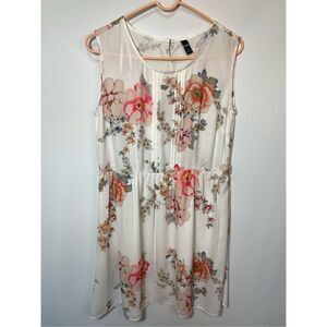 R&B Women's Floral Sleeveless Pleated Lined A-Line Dress Cream Size 12